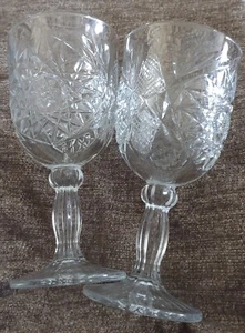 Set of 2 Water Goblet Libbey Glass Hobstar Pattern 7 Inch Stemmed Clear - Picture 1 of 5