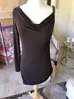 Cache Nwt Brown Knit One Shoulder Gold Braid Bodycon Dress Size Xs