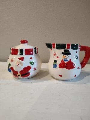 Juego de crema de azúcar vintage de Papá Noel/muñeco de nieve Navidad East West Distributing Co Foto 1 de 4