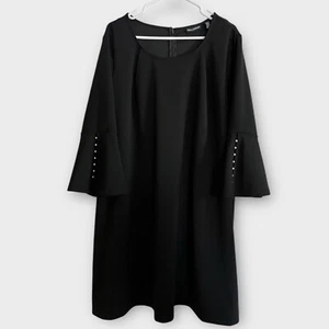 Nina Leonard NWT DRESS Midi Length 3X Plus Size BLACK Ivory Pearl Accent Sleeve - Picture 1 of 11