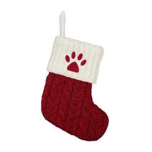 Medias de Navidad St. Nicholas Square™ mini tejidas con cable rojo estampado de pata gato perro - Imagen 1 de 2