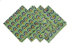 Hand Block Print Floral Berry Napkins Table Linen Cotton Beautiful Blue Green x4