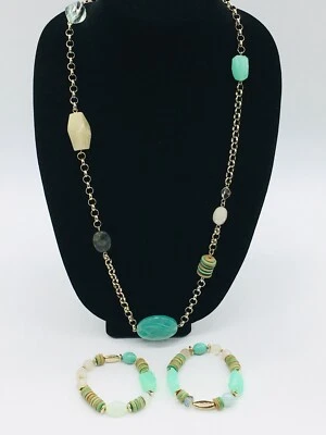 Conjunto de collar y pulseras Chico's tono plata grueso piedra azul aguamarina llamativa Foto 1 de 4