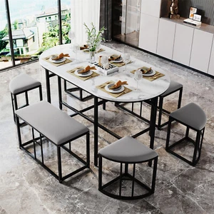 Essgruppe Esstisch mit 6 Stühlen Esszimmergruppe Sitzgruppe Tisch Hocker Set - Bild 1 von 11