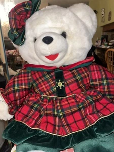 Snowflake Christmas Teddy Bear - Boy -Stuffed Animal Red Plaid Vintage 21" 1999 - Picture 1 of 4