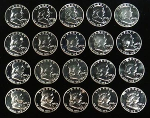 20 COINS SILVER 1958 -1964 FRANKLIN & KENNEDY CHOICE PROOF HALF DOLLARS - Picture 1 of 2