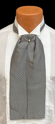 Men's Lord West Silver Grey Patterned Ascot Cravat Tie with Pin Made in USA - Image 1 of 2