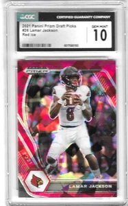 LAMAR JACKSON 2021 Panini Prizm Draft Picks Red Ice (2 X NFL MVP) CGC Gm Mt 10! - Picture 1 of 2