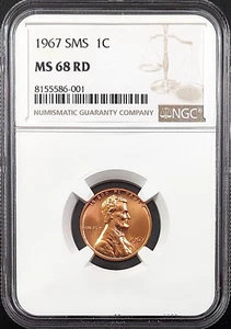 1967 SMS Lincoln Cent certified MS 68 RD by NGC! sku 86001 - Picture 1 of 4