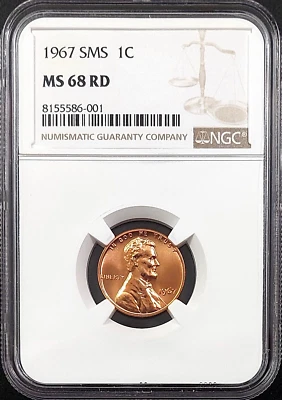 1967 SMS Lincoln Cent certified MS 68 RD by NGC! sku 86001 - Image 1 of 4