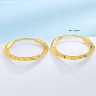 Pure 999 24K Yellow Gold Shiny Circle Hoop Men Women Earrings 1.38-1.5g - Image 1 of 4
