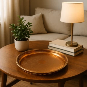Bandeja para servir de colección Coppercraft Guild bandeja redonda de cobre de 15" vajilla boho - Imagen 1 de 8