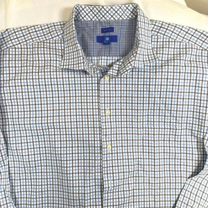 Egara Dress Shirt  Sz 3X XXXL Blue/Brown Plaid Button Classic Fit Non Iron FLAWS - Picture 1 of 10