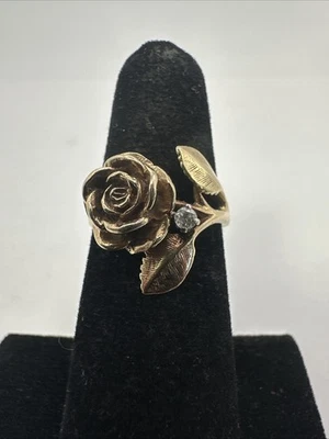 Anillo envolvente raro retirado James Avery oro 14k diamante rosa flor talla 5,75 5,83 g Foto 1 de 4