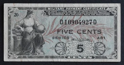 (1951) Military Payment Certificate 5 Cents Series 481 Banknote P#M22a  - Image 1 of 2