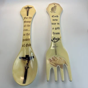 Keramik religiöse Gabel & Löffel Kraft Gottes Küche Wandbehang Dekoration 17" - Bild 1 von 5