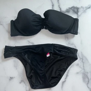 Victorias Secret 36B Black Bandeau Underwired Bikini Set Strapless Swim - Picture 1 of 5