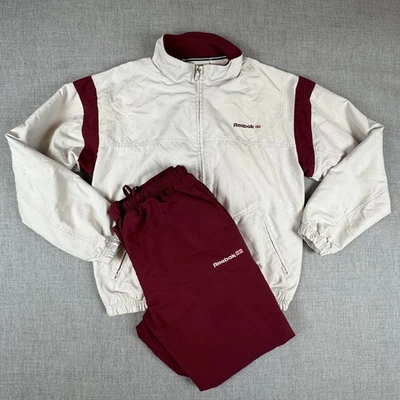 Traje de chándal clásico Reebok vintage para mujer mediano borgoña crema cortavientos años 90 Foto 1 de 4
