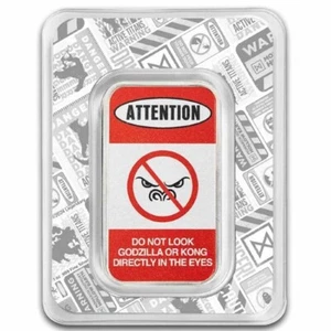 Godzilla x Kong "ACHTUNG" 2024 1 oz Silberbarren coloriert in TEP - Bild 1 von 4