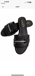 Ralph Lauren LRL Women’s Size 11 B Black & Silver Davan Leather Slip-On Sandal - Picture 1 of 10