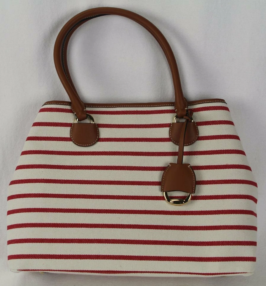 Bolsa de couro sintético Ralph Lauren listra vermelha lona nova com etiquetas $198 - Imagem 1 de 1