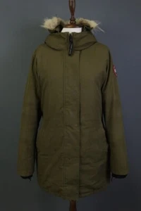 Canada Goose Green Goose Down Wool Hooded Full Zip Long Parka Jacket Size L - Picture 1 of 24