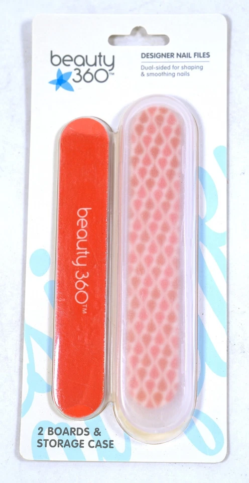 BEAUTY 360 DESIGNER NAIL FILE 6pk - DUAL SIDED W/ PLASTIC CASE - FREE SHIPPING