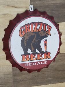 GRIZZLY BEER Bottle Cap Metal Sign  Bear  Vintage-Look DECORATIVE Replica New 