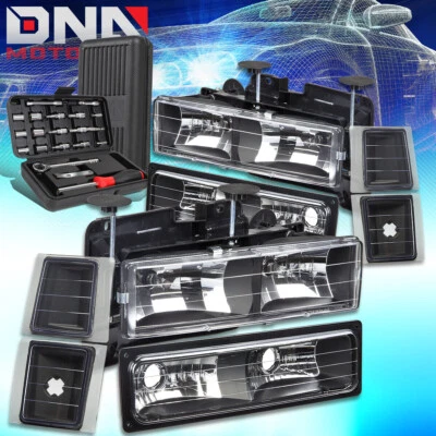 PARA CAMIONETA CHEVY C10 C/K 1994-1999 CARCASA NEGRA FARO ESQUINERO TRANSPARENTE + HERRAMIENTAS Foto 1 de 4