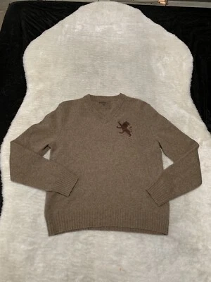 Express Mens V Neck 100% LambsWool Brown Pullover Sweater Size Medium Logo - Image 1 of 4