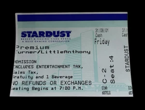 Little Anthony The Imperials 08/31/01 Stardust Resort & Casino RARE Ticket Stub - Picture 1 of 3
