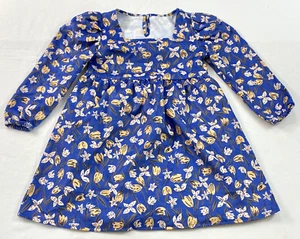 girl's dress size small (6-7) blue floral long sleeve square neck polyester mix - Picture 1 of 8
