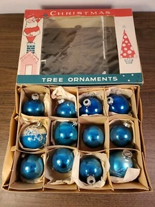 12 Vintage Fantasia Santa Land Mixed Brands Blue Blown Glass Christmas Ornaments - Picture 1 of 15