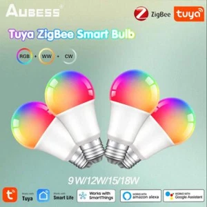 Tuya Smart Bulb Zigbee 9/12/15/18W Via App Timing LED Lights RGBW E27 Lamp 2700k - Picture 1 of 17