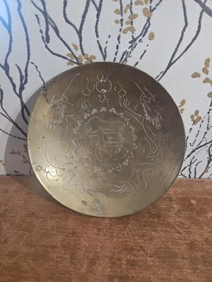 "Antiguo plato/tazón de dragón chino tallado a mano de latón macizo de 9"" de Estate" Foto 1 de 4