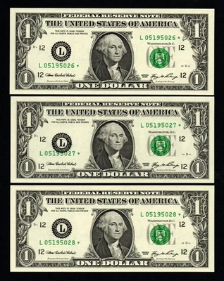 3 CONSECUTIVE Misalignment Overprint ERROR *STAR* 2006 $1 Federal Reserve Notes! - Image 1 of 2