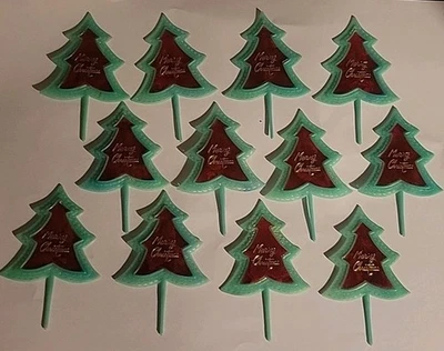 12*Vintage*Cupcake Picks*Red*Green*Christmas Tree - Image 1 of 4