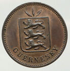 1889 GUERNSEY Island Genuine Three Lions Genuine Antique 4 Doubles Coin i92751