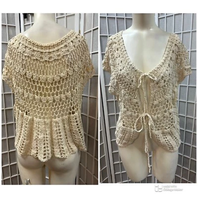 Ecotè, Woman, Knitted vest, Beige, Sz M-L, Sleeveless, V Neck, Mooring cord.! - Image 1 of 4