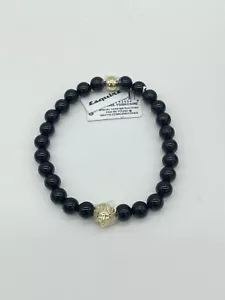 Onyx & Löwe Perle Stretch Armband in 14k vergoldet Sterlingsilber Armband - Bild 1 von 6