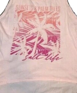  Salt Life pfirsichfarbenes luftiges Tanktop "SUNSETS & PALM TREES" DAMEN JUNIOREN LG neu mit Etikett - Bild 1 von 2