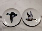 Hand Painted Wall Hanging Plates Dishes Geese Birds Ducks Pair 4" Vintage 