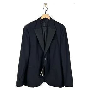 Massimo Dutti Wool Tuxedo Suit Blazer One-Button Satin Trim Black Size 42 NWT - Picture 1 of 10