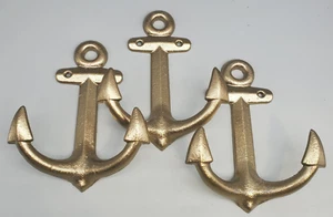3 Messing Anker Wandhaken Kleiderbügel Handtuchhalter Maritim Marine Strand Deko - Bild 1 von 2