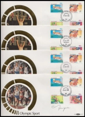 NEW ZEALAND 1988 HEALTH OLYMPIC SET BENHAM SIGNED SET (x7) FDC's (ID:014/H1208)  - Image 1 of 2