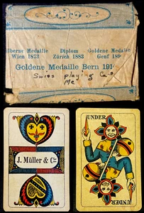 Histórico JASS Antiguo Juego de Cartas Suizo Baraja 36/36 y Envoltura J. MÜLLER - Imagen 1 de 16