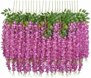 24pcs Artificial Wisteria Vine Garland Fake Flower Plant Garden Wedding Decor - Picture 1 of 12