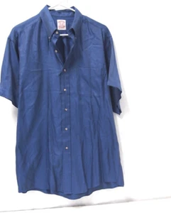 Vtg Brooks Brothers Mens Dress Shirt 16 1/2 Solid Blue Short Sleeve Button - Picture 1 of 4