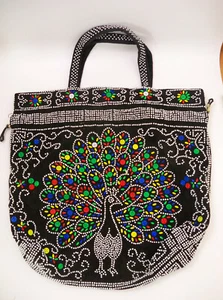 Vintage Handtasche Perlen Pfau Vogel Hongkong - Bild 1 von 9