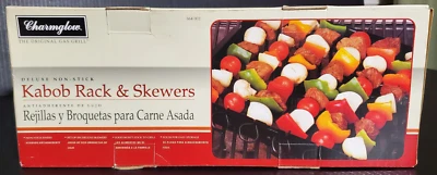 CHARMGLOW Deluxe Non-Stick KABOB RACK & 6 SKEWERS for Grill Free Fast Shipping - Image 1 of 4